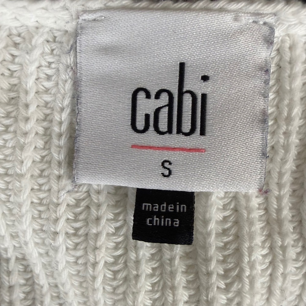 Cabi Ace hite Shaker Stitch V-Neck Pullover Sweater Striped Trim 5639 Small - Picture 4 of 10